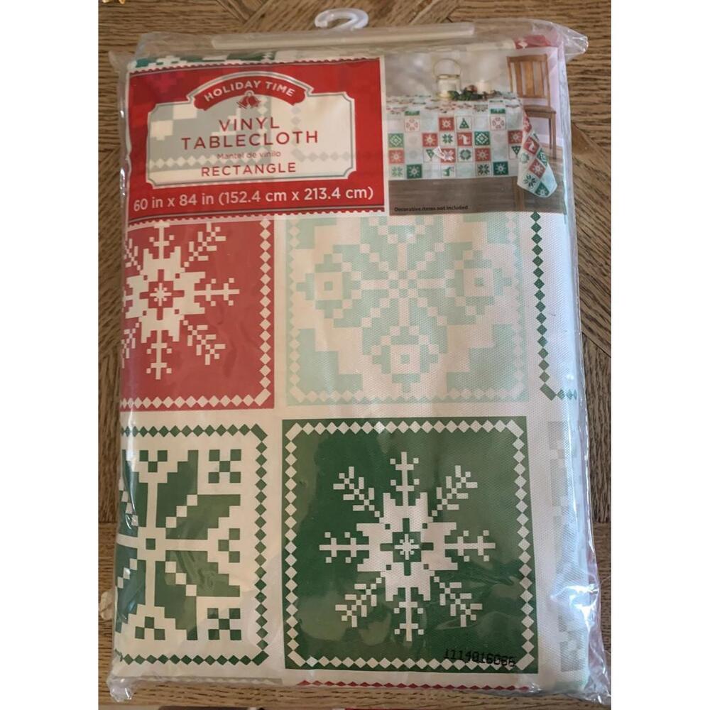 Holiday Time Christmas Vinyl Peva Tablecloth 60x84 Rectangle Snowflake New Xmas